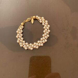 Vintage Sarah Coventry Gold Tone Faux Pearl Bracelet 7" Signed Designer Delicate